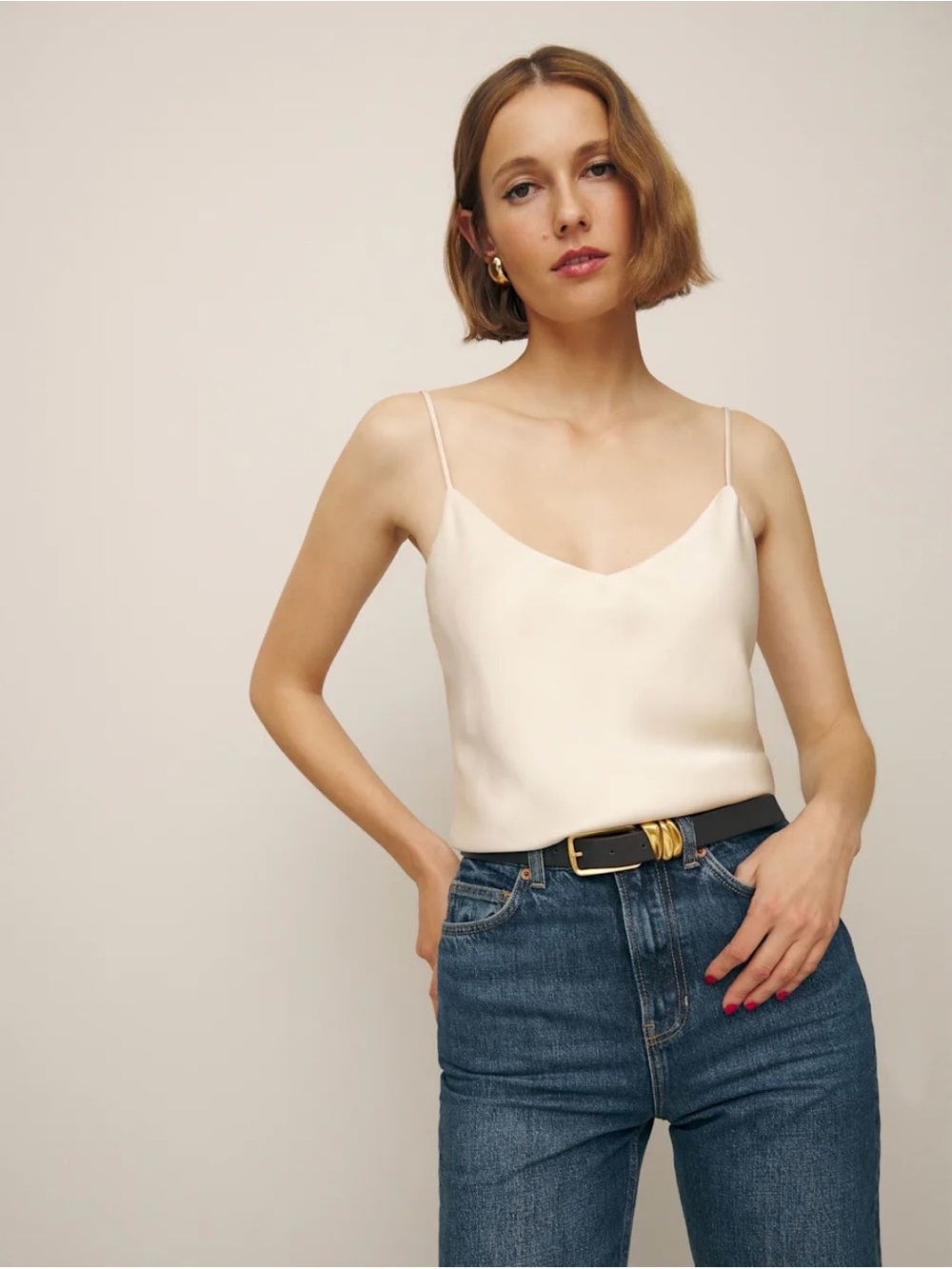 Reformation Teddy Satin Camisole Top Almond, XS